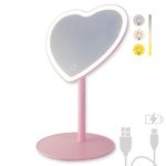 MYKALA Pink Heart Mirror with Lights for Makeup Desk. Rechargeable Heart Shaped Mirror for Pink Room Decor. Aesthetic Pink Mirror for Makeup and Beauty Routine.