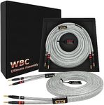 WORLDS BEST CABLES 8 Foot Ultimate - 12 AWG - Ultra-Pure OFC - Premium Audiophile HiFi Speaker Cable Pair with Eminence Gold Banana Plugs & Silver Tweed Jacket