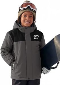 FREE SOLDIER Boy's Waterproof Warm Ski Jacket Windproof Fleece Thick Kids Winter Coat with Hood for Snowboarding Outdoor (Grey 6-7/Boy)
