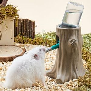 BUCATSTATE Hamster Water Bottle No Drip, Ceramic Guinea Pig Water Bottles 4oz/120ml, Small Animal Water Dispenser, Nature Themed Hamster Cage Accessories (Tree Stump Shape)