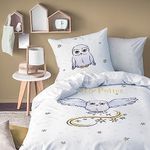 Harry Potter Bed Linen 135 x 200 cm + 80 x 80 cm - Owl Hedwig - Harry Potter Fan Item, Children's Bed Linen for Girls and Boys, 100% Cotton