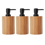 Anko 400 mL Round Bamboo Liquid Soap Dispenser for Bathroom | Set of 3 | Handwash dispenser with Pump | Handwash Bottle for Kitchen Sink | Soap Dispenser for Wash Basin | Kitchen Liquid Dispenser