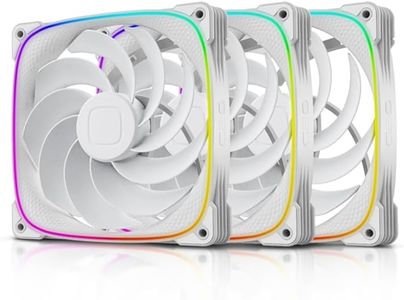 Geometric Future Squama 2503R Reverse Blade RGB PWM Fan - 140mm - 3 Pack – Performance & Silent Balance - Dual Lighting Loop - 5V 3pin addressable RGB - 4pin PWM - White(GEO-S2503RW-14T)