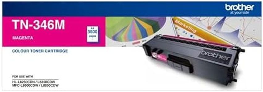 brother Genuine TN346M Printer Toner Cartridge, Magenta, Page Yield Up to 3500 Pages, (TN-346M) for Use with: HL-L8250CDN, HL-L8350CDW, MFC-L8600CDW, MFC-L8850CDW