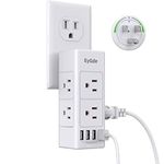 Multi Plug Outlet Extender, EyGde Outlet Splitter with Rotating Plug, 6 Wall Outlet (3 Sided) and 4 USB Ports, Wall Adapter Power Bar Strip Surge Protector (1700J) for Travel, Home, Office, White