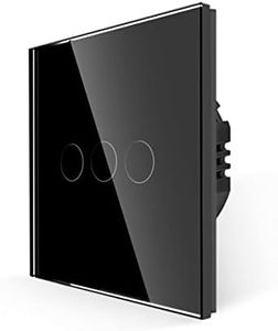 JIMEIDA Touch Light Switch, No Neutral Wire Required, Triple Black Light Switch with LED Backlight, 3 Gang 1 Way Wall Switch and Screwless Glass Plate, 500W, AC 240V