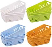 Jucoan 12 Pack Small Plastic Storage Baskets, 8.5 x 5.5 x 3 Inch Plastic Classroom Storage Baskets Organizer Tray for Pen Pencil Crayon, Stackable for Bathroom, Drawers, Shelves, Closet, Office