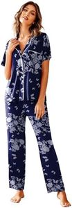 Avidlove Women Pajamas Set Notch Collar Soft Sleepwear Pjs Short Sleeve Button Down Nightwear with Long Pants PAT26,S