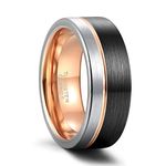 Greenpod 8mm Loop Tungsten Carbide Wedding Band Rose Gold Grooved Line Ring Black and Silver for Men Women Brushed Comfort Fit Size 10