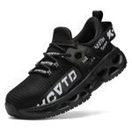 KCVTD Steel Toe Shoes for Men Safety Work Shoes Women Indestructible Steel Toe Sneakers Puncture Proof Slip Resistant Construction Shoe, Black White, 12 Women/10 Men