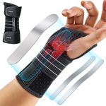 Rakiie Carpal Tunnel Wrist Brace, Adjustable Night Wrist Support with 3 Metal Splints, Hand Brace for Men Women No Pressure on Thumb, Splint Stabilizer for Work, Gray Right Hand, Size M(6.69-8.27")