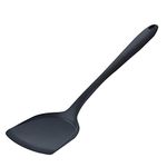 Baskety Heat Resistant Silicone Spatula/Spoonula Slotted Turner Non-Stick Wok Turner in Hygienic Solid Coating Cookware Kitchen Tools(Pack of 1 Black)