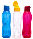 SignoraWare 1000ml Set of 3 Flip top Aqua Drop Plastic Water Bottle, BPA Free Food Grade (1 Litre Each Bottle, Assorted Colour, Multi Use – Kids Adults Boys Girls School Office, Buy 2 Get 1 Free)