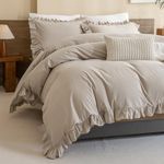 QSH California King Duvet Cover 100% Cotton Ruffle Duvet Cover Linen Textured Shabby Vintage Chic Bedding Comforter Cover 3 Pieces Aesthetic French Country Bedding