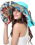 Women's Foldable Floppy Reversible Travel Beach Sun Visor Hat Wide Brim UPF 50+, Blue, One Size