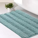 H.VERSAILTEX Striped Luxury Chenille Bathroom Mat Extra Soft and Absorbent Bathroom Rugs Dry Quickly Plush Rug Carpet for Tub/Toilet/Shower Machine Washable, Eggshell Blue, 20x32 Inch