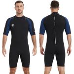 Lemorecn 3mm Shorty Wetsuits Men Back Zip Neoprene Diving Suit (CA3035A-BLUE-S)