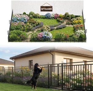 Decorative Garden Fence Metal Dog Fence Outdoor, 40in (H) x 108ft (L), 42 Panels + 6 Gates, Heavy Duty Garden Fencing Animal Barrier for Patio & Flower Bed, Black-Silver