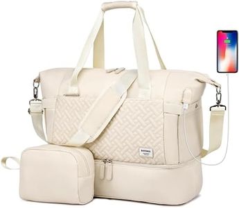 Travel Bags for Women, Weekender Bag with Shoe Compartment, Gym Tote Bags with USB Charging Port,Overnight Duffle Bag with Trolley Sleeve, Beige