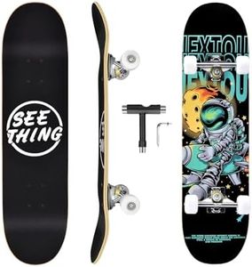 seething 31" Standard Skateboards with Pro Trucks,7 Layer Canadian Maple Double Kick Concave Standard, Ideal for All Experience Levels with Multifunction Skate T-Tool(Spaceman)