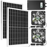 blessny 5.5" Solar Rechargeable 2 Fan Kit for Intake or Exhaust air, Weatherproofed 50W Solar Powered Fans for Outside Chicken Coops, Greenhouses, Shed, Pet House Air Ventilation