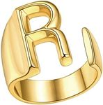 FindChic Initial Ring Gold, Chunky Letter R Statement Cuff Ring for Women Alphabet Stackable Knuckle Ring 18K Gold Plated Resizable Fashion Wedding Band Rings Jewelry Gift