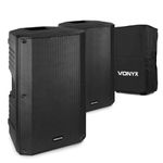 VONYX VSA120S 12" Bluetooth Active DJ PA Speakers (Pair) with Protective Cover Sleeves - Instrument and Line Inputs