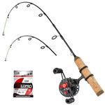 QualyQualy Ice Fishing Rod and Reel Combo 26 inch Light/Ultra-Light Inline Ice Fishing Combos 2 Different Tips for Walleye Perch Panfish and Trout, Left Hand