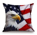 American Flag Throw Pillow Cover 18x18 Inch, USA Bald Eagle Stars and Stripes Flag Hippie Independence Day Fourth of July Home Decor Pillowcas Square Cushion Cover for Sofa Bed Couch