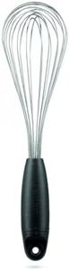 Dreamfarm Flisk | 3 in 1 Stainless Steel Whisk with Ergonomic Handle | Balloon Whisk, Sauce Whisk and Flat Whisk Combined Into One | Space Saving Whisk for Baking, Cooking, and Deglazing | Black