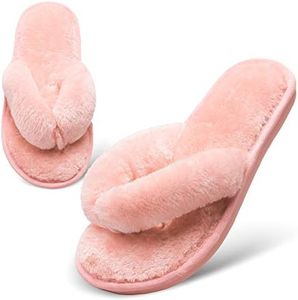 JOINFREE Women's Furry House Slippers Soft Slip On Shoes with Non Slip Sole Light Pink 9.5/10.5 M US