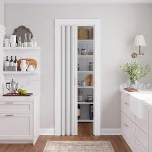 SmartStandard 24" x 80" Accordion Doors Interior, Double Walled Accordion Folding Doors for Closet, PVC Accordian Door for Doorway Bathroom Basement, Easy to Assemble, Space Saving, White