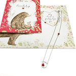 Smiling Wisdom - My Heart is Grateful For You Greeting Card and Red Heart in Silver Round Choker Friendship Gift Set - Watercolor Bear & Bunny Friends - Woman Friends (Minimalist Red)