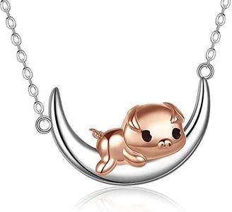 Cerdo regalos para los amantes de los cerdos de plata de ley encantador cerdo en la luna colgante collar de joyería de cerdo regalos para las mujeres