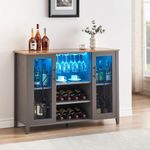 IDEALHOUSE Wine Bar Cabinet with Led Light,Home Coffee Cabinet with Wine and Glass Rack,Kitchen Buffet Sideboard with Storage,Liquor Cabinet for Bar,Dining Room,Kitchen(Dark Grey)