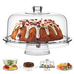 Homeries Acrylic Cake Stand with Dome Cover (6 in 1) Multi-Functional Serving Platter and Cake Plate - Use as Cake Holder, Salad Bowl, Platter, Punch Bowl, Desert Platter, Nachos & Salsa Plate