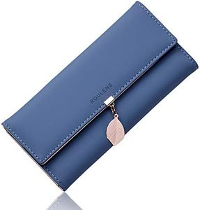 Roulens Portafoglio in pelle PU borsa con RFID lunga da donna con ciondolo foglia con cerniera