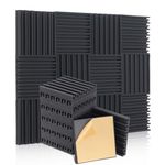 Hertber 24 Pack Sound Proof Panels Self-adhesive Soundproofing Panels with High Density and Strong Glue, 12 x 12 x 2 Inches Acoustic Panels Black Grooved Acoustic Foam for Echo Studio and Vocal Booth…