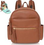 MOMINSIDE Small Diaper Bag Backpack, Mini Diaper Bag with 11 Pockets, Leather diaper backpack, Baby Diaper Bag for Baby Girls, 2 Insulated Pockets, Stroller Straps (Brown)