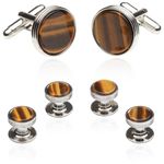 Tigers Eye Tuxedo Formal Set Cufflinks Studs Silver by Cuff-Daddy