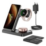 GEEKERA Wireless Charger for Samsung, 3 in 1 Foldable Charging Station for Samsung S24/S23/Z Fold/Flip, Fast Phone Watch Charger Dock for Galaxy Watch 7/6/5/4/3, Docking Station for Galaxy Buds-Black