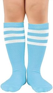 Kids Child Soccer Socks Knee High Tube Socks Toddler Girls Uniform Socks Cotton Cute Sport Stocking for Boys Girls 1 Pair Light Blue White