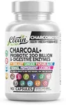 Clean Nutra Activated Charcoal Capsules Shilajit 5000mg Pills Probiotic 200 Billion + Digestive Enzymes for Digestive Health with Peppermint Fennel Licorice Papain Ginger Turmeric | Gut Health