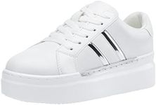 Jeossy Women's Platform Chunky White Casual Sneakers, Comfort 8028 Trendy Sneakers So Light Weight, Lace Up Walking Shoes with Arch Support,Memory Foam So Soft, Size 11M US(DJY8028 White 11)