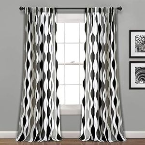 Lush Decor Mid Century Geo Light Filtering Window Curtain Panel Pair, 52" W x 84" L, Black & Gray