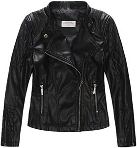 LJYH Girls Faux Leather Quilted Motorcycle Jackets Kids Biker Coats Black 9/10 yrs