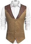 COOFANDY Men's Suede Leather Suit Vest Casual Western Vest Jacket Slim Fit Vest Waistcoat