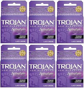 Trojan Her Pleasure Sensations Lubricated Premium Latex Condoms - 3ct, Pack of 6