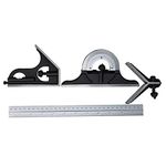 Asimeto 7490208 12"/300mm 4pc Combination Square Set|Blade Length: 12", Graduation: 1/32", 1/64"| Micro-fine Blade Graduations| Head Material : Cast Iron| Hardened and Tempered Blades