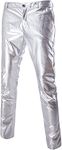 ZEROYAA Mens Night Club Metallic Gold Suit Pants/Straight Leg Trousers 30/Tag Asian L Silver